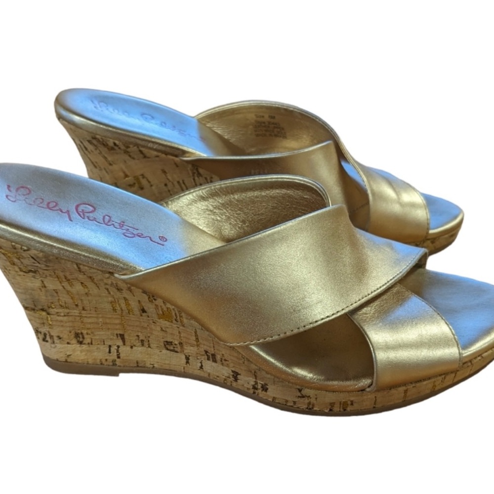 Lily Pulitzer Selena Gold Wedge Slide Sandal 6